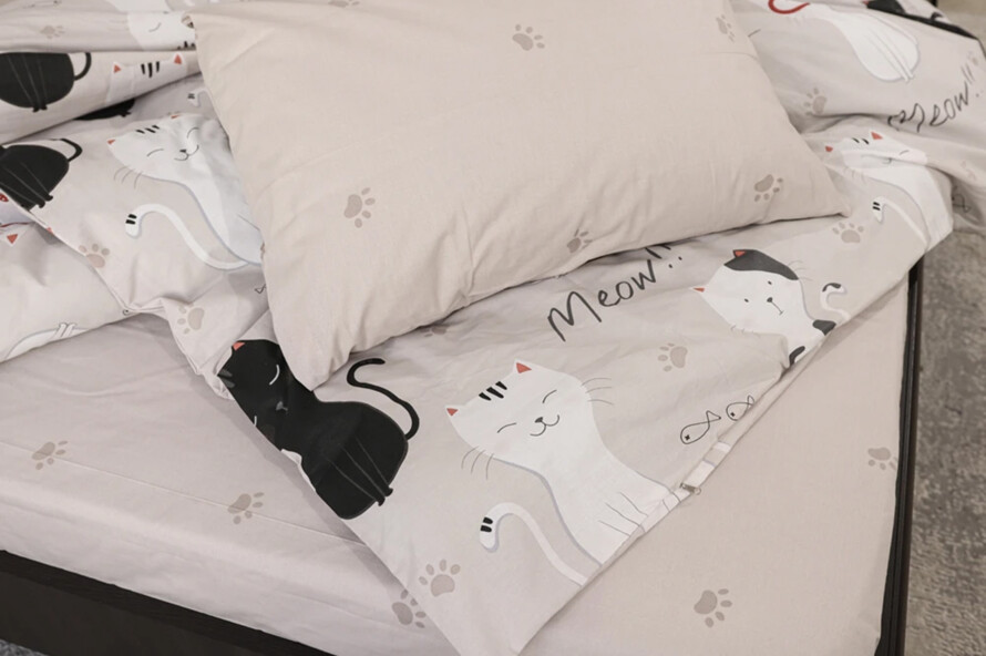 Полуторний набір постільної білизни Котик 150x220 з Бязі Gold