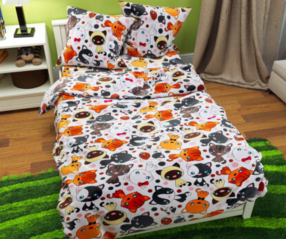 Полуторний набір постільної білизни Коти 150x220 з Бязі Gold