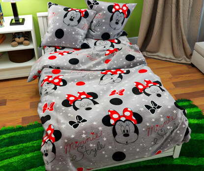 Полуторний набір постільної білизни Міккі-Маус сірий 150x220 з Бязі Gold