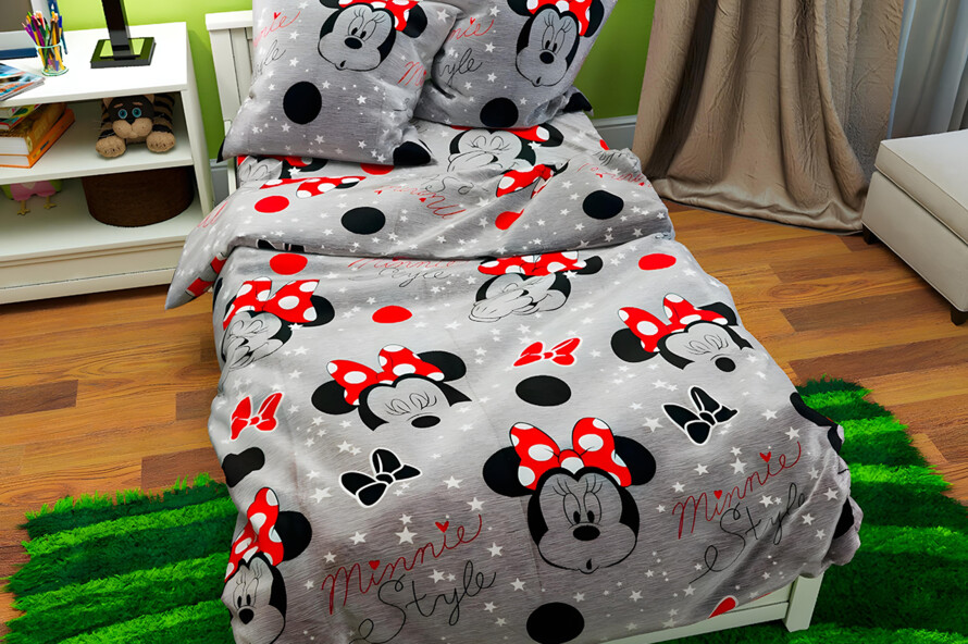 Полуторний набір постільної білизни Міккі-Маус сірий 150x220 з Бязі Gold