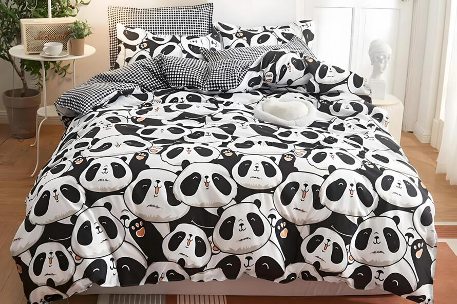 Полуторний набір постільної білизни Пандочки 150x220 з Бязі Gold