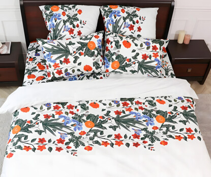Полуторний набір постільної білизни Квіти 150x220 з сатину