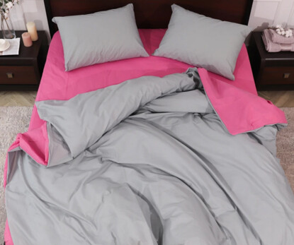 Полуторний набір постільної білизни Сіро-Рожевий 150x220 з Бязі Gold