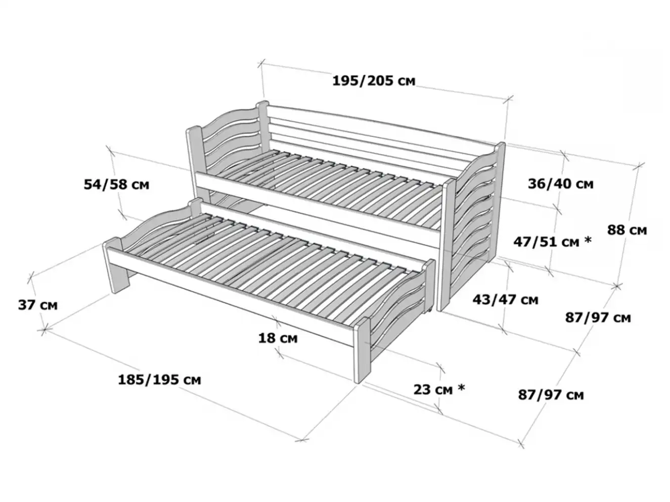 Двоярусне ліжко трансформер Мальва (бук) 