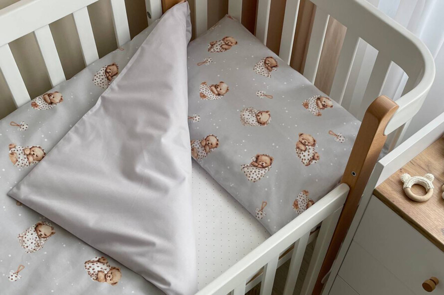 Комплект постельного белья Baby Mix Мишка в одеяле на сером