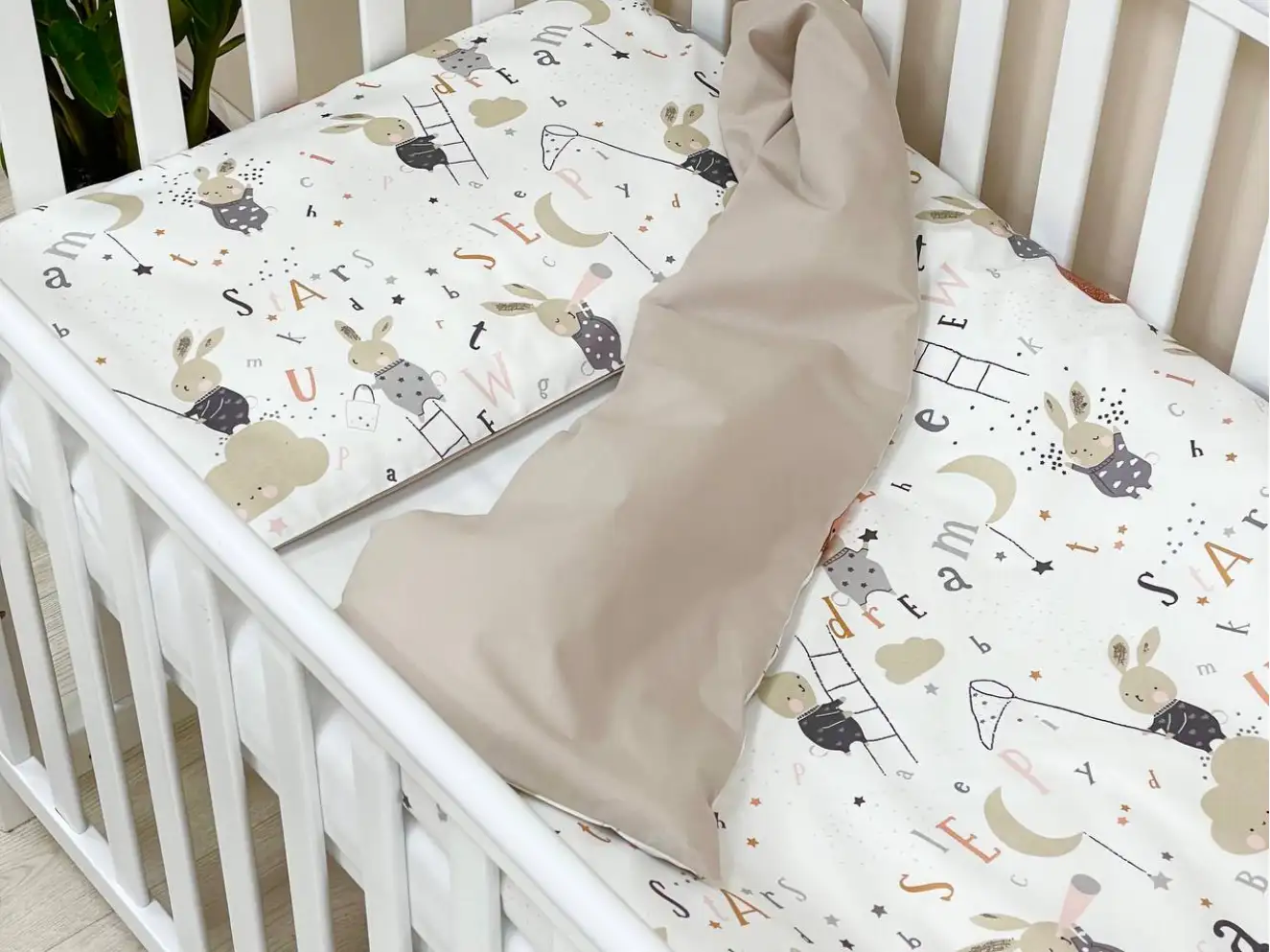 Комплект постельного белья Baby Mix Зайцы на лесенке бежевый