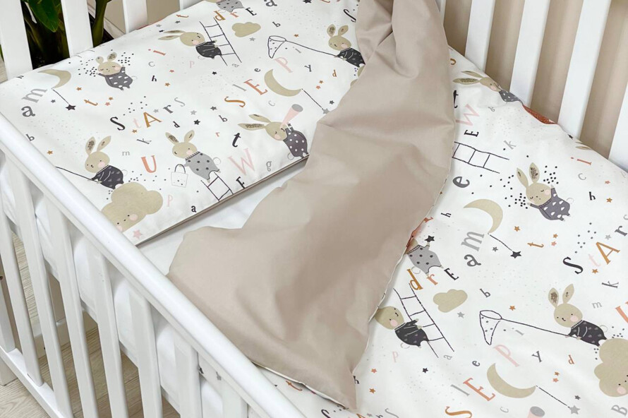 Комплект постельного белья Baby Mix Зайцы на лесенке бежевый