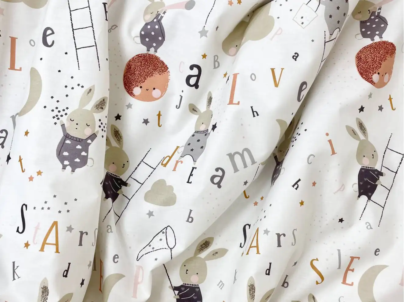 Комплект постельного белья Baby Mix Зайцы на лесенке бежевый