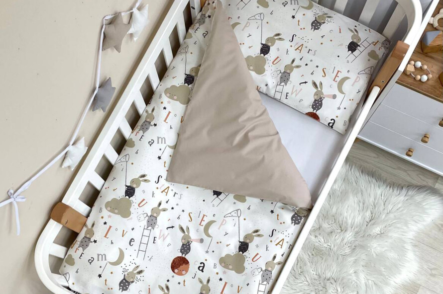 Комплект постельного белья Baby Mix Зайцы на лесенке бежевый