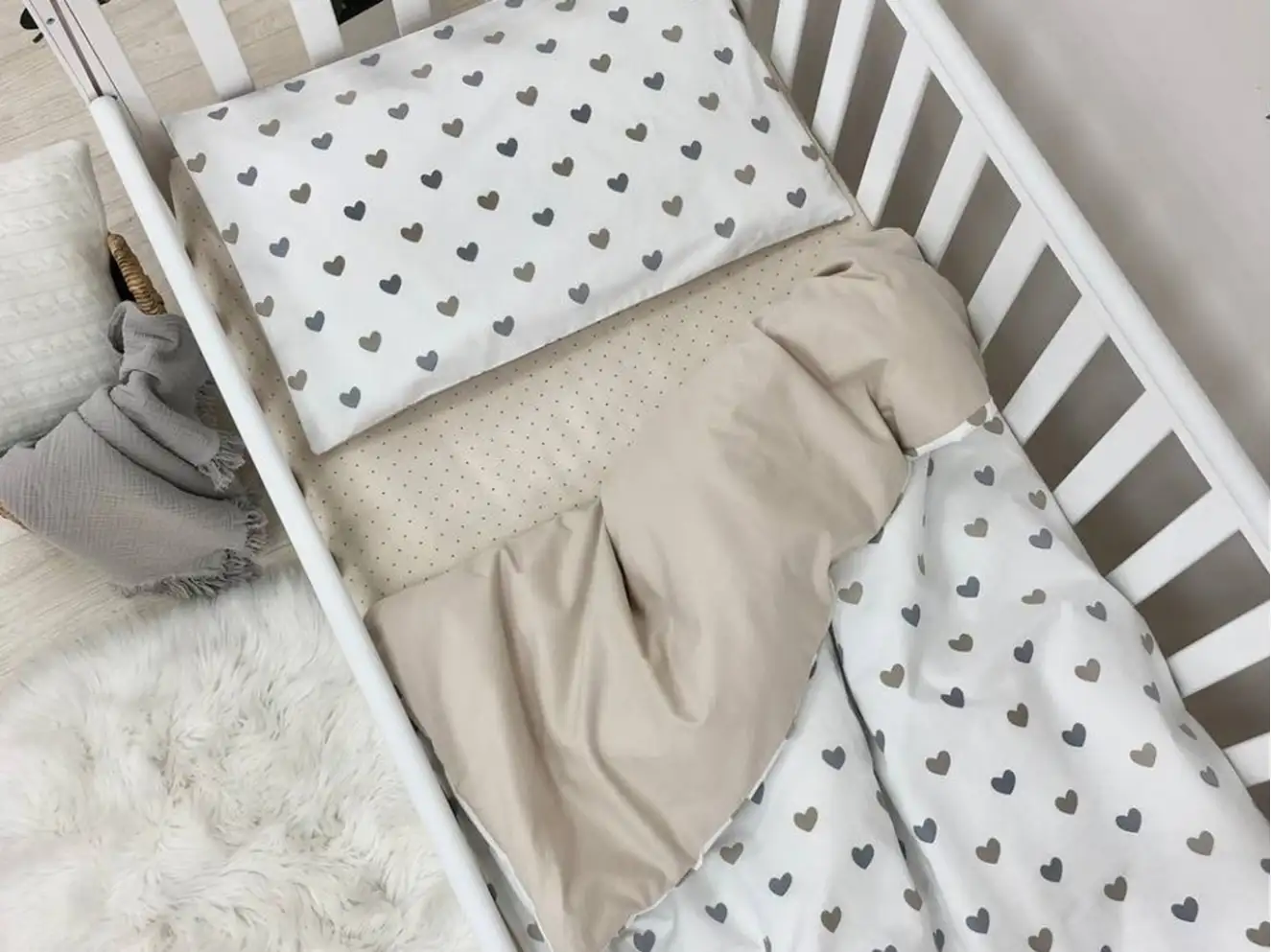 Комплект постельного белья Baby Mix Серо-бежевые сердца
