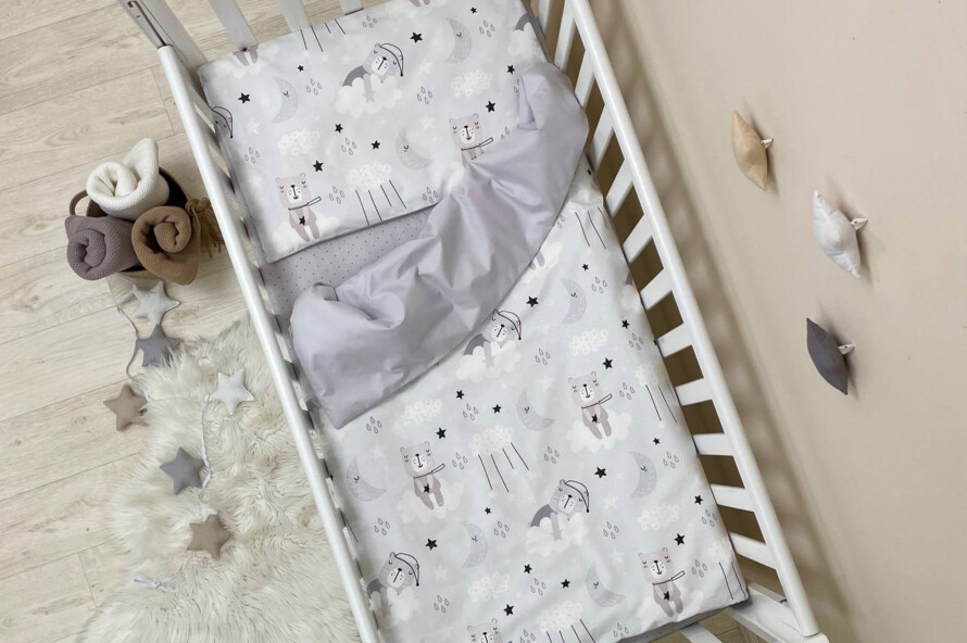 Комплект постельного белья Baby Dream Коты в облаках серый