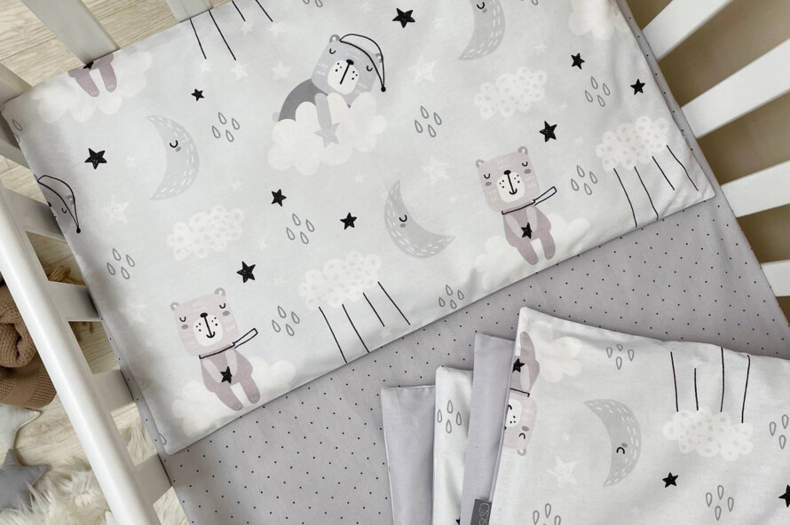 Комплект постельного белья Baby Dream Коты в облаках серый