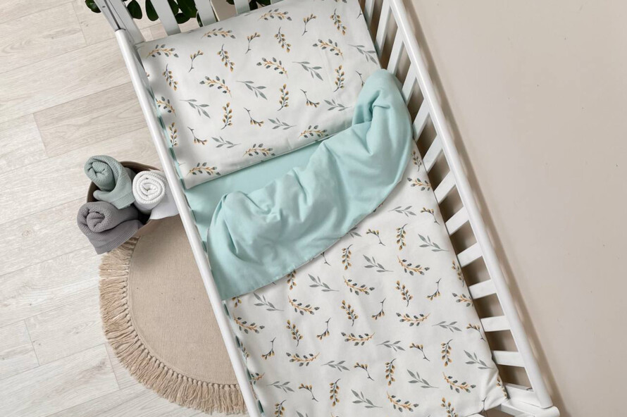 Комплект постельного белья фланель Веточки котики мята