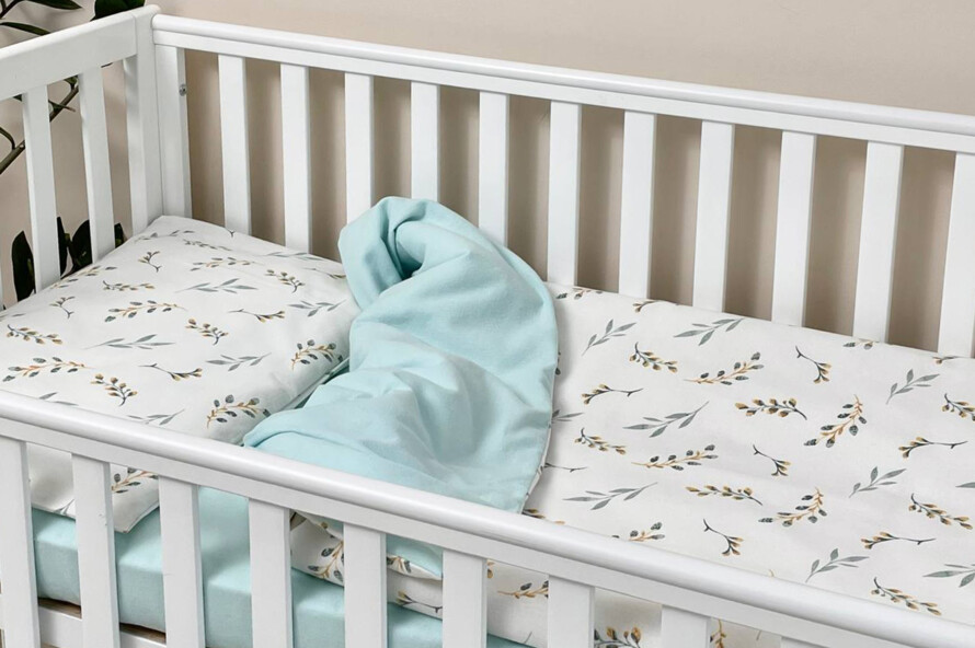 Комплект постельного белья фланель Веточки котики мята