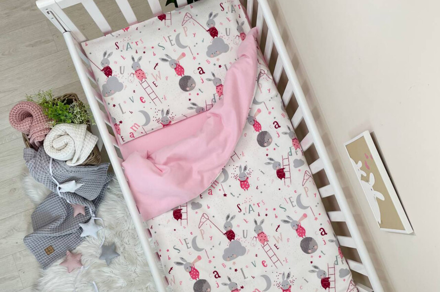 Комплект постельного белья фланель Зайцы на лесенке розовый