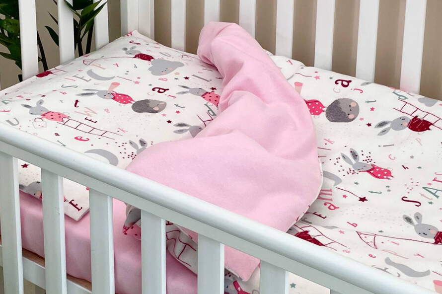 Комплект постельного белья фланель Зайцы на лесенке розовый