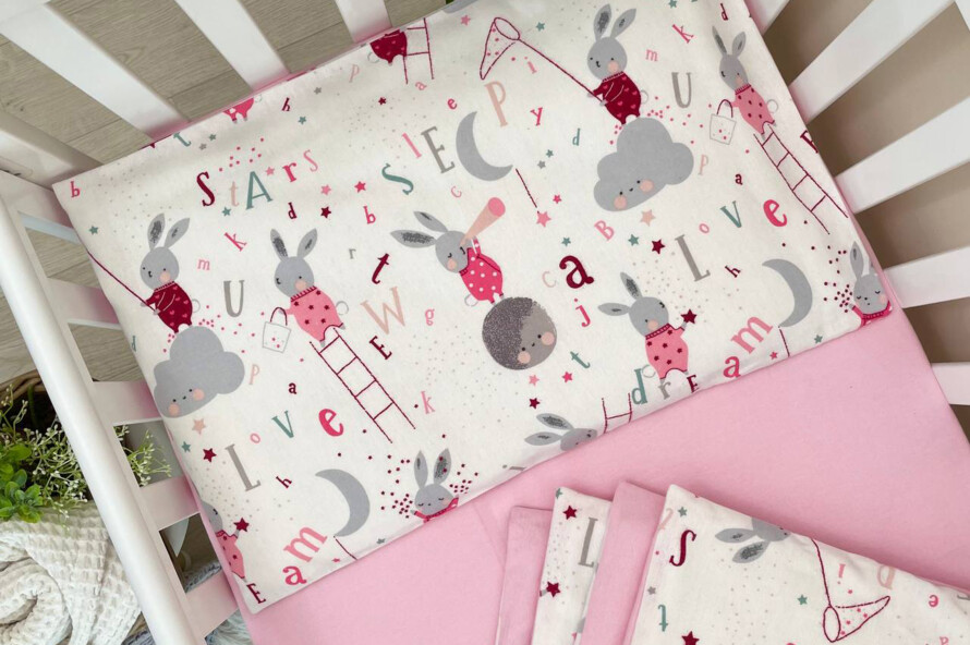 Комплект постельного белья фланель Зайцы на лесенке розовый