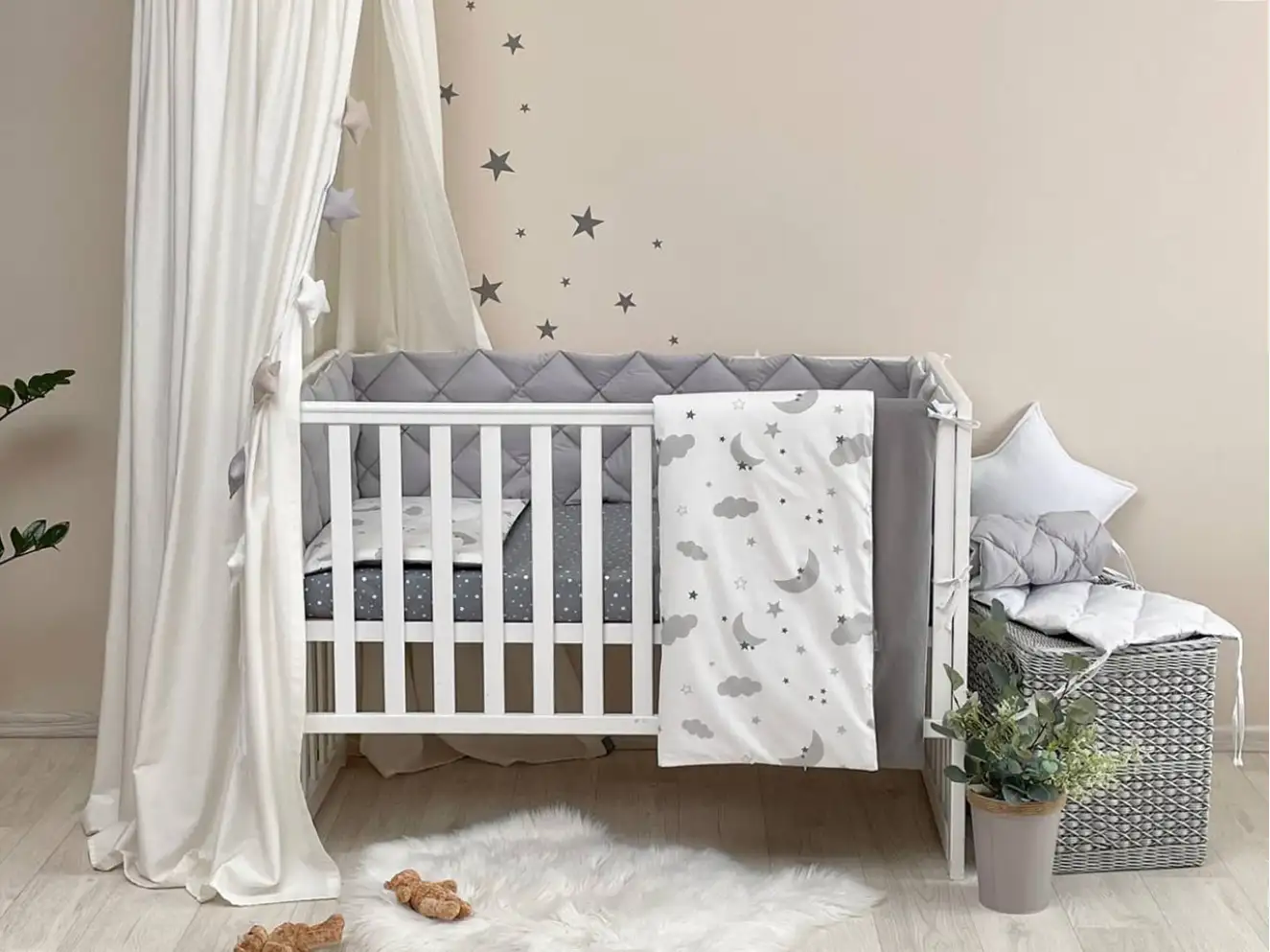 Комплект постільної білизни Baby Mix Хмаринки сірі з місяцем