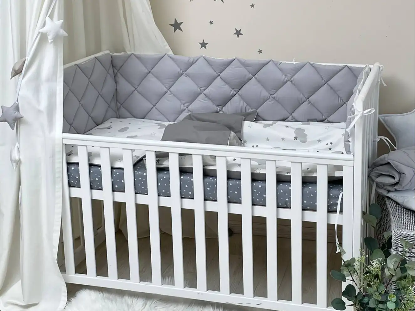 Комплект постільної білизни Baby Mix Хмаринки сірі з місяцем