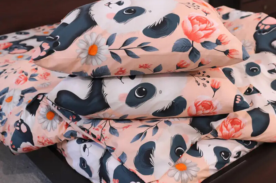 Полуторний набір постільної білизни Панди 150x220 із Бязі Gold