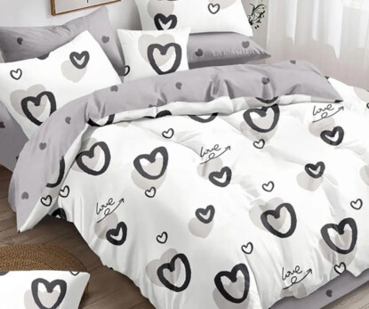 Полуторний набір постільної білизни сердечка на білому 150x220 із Бязі Gold
