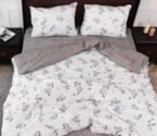 Полуторний набір постільної білизни з квітковим принтом білий 150x220 із Бязі Gold