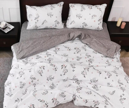 Полуторний набір постільної білизни з квітковим принтом білий 150x220 із Бязі Gold