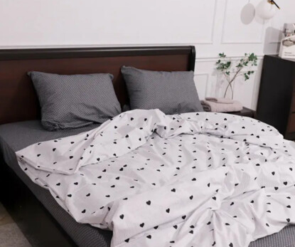 Полуторний набір постільної білизни Сердечка 150x220 із Бязі Gold