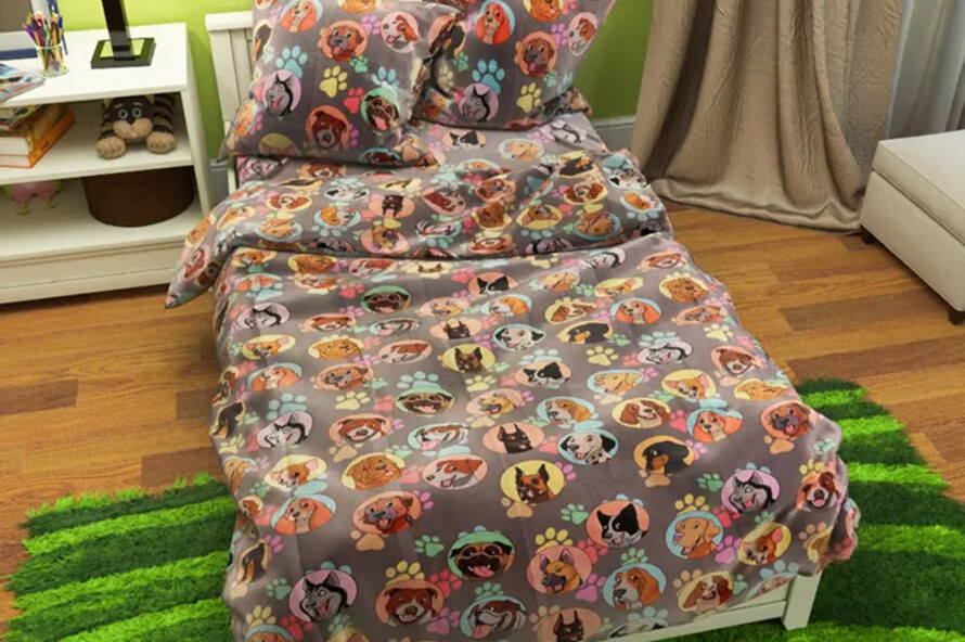 Полуторный набор постельного белья собачки 150x220 из Бязи Gold