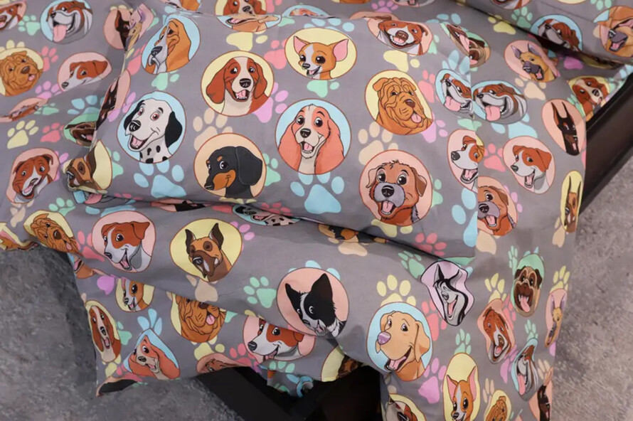 Полуторный набор постельного белья собачки 150x220 из Бязи Gold