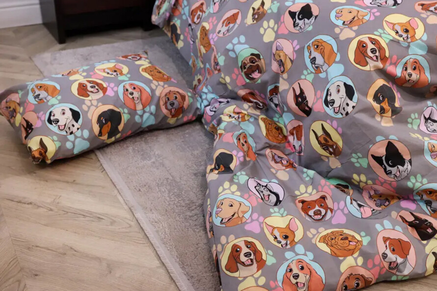 Полуторный набор постельного белья собачки 150x220 из Бязи Gold