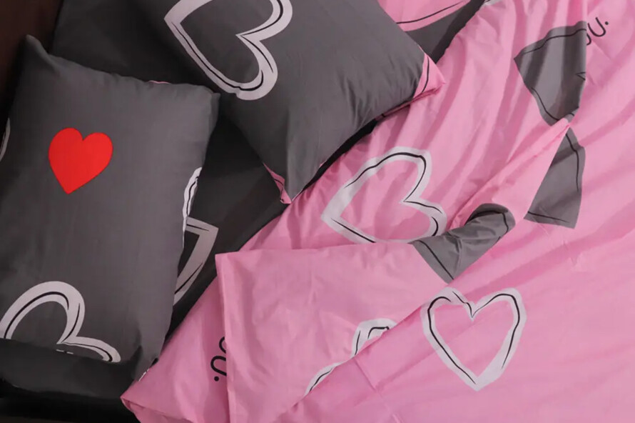 Полуторний набір постільної білизни серце 150x220 із Бязі Gold