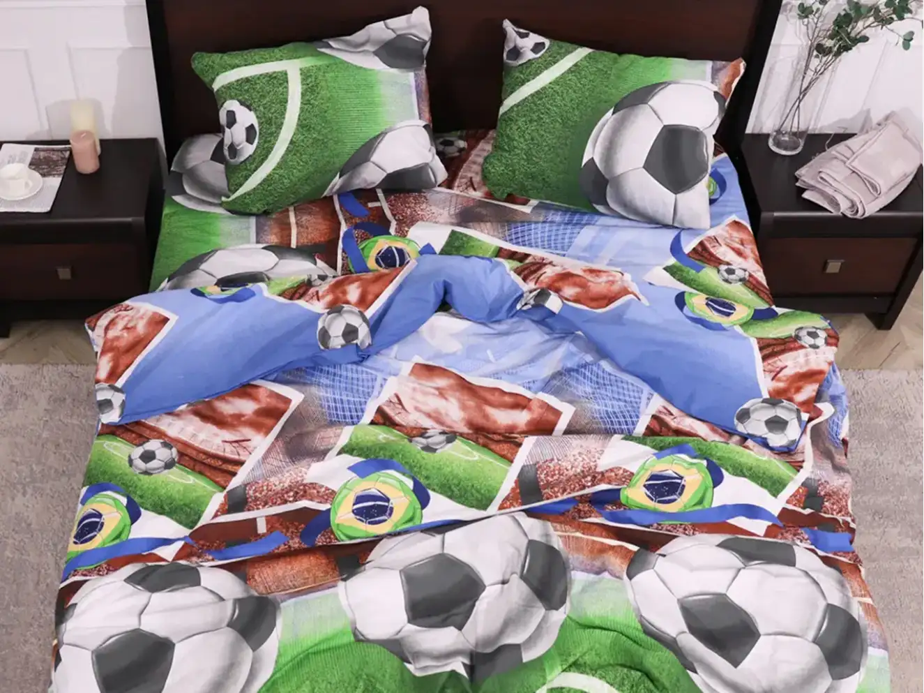 Полуторний набір постільної білизни з принтом футбол 150x220 із Бязі Gold