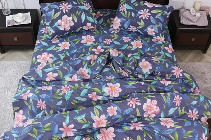 Полуторний набір постільної білизни квіти та листя 150x220 із Бязі Gold