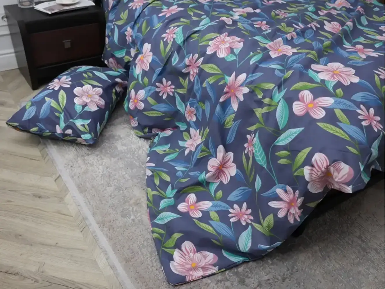 Полуторный набор постельного белья цветы и листья 150x220 из Бязи Gold