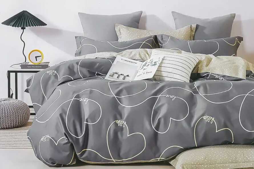 Полуторний набір постільної білизни із сердечками 150x220 із Бязі Gold