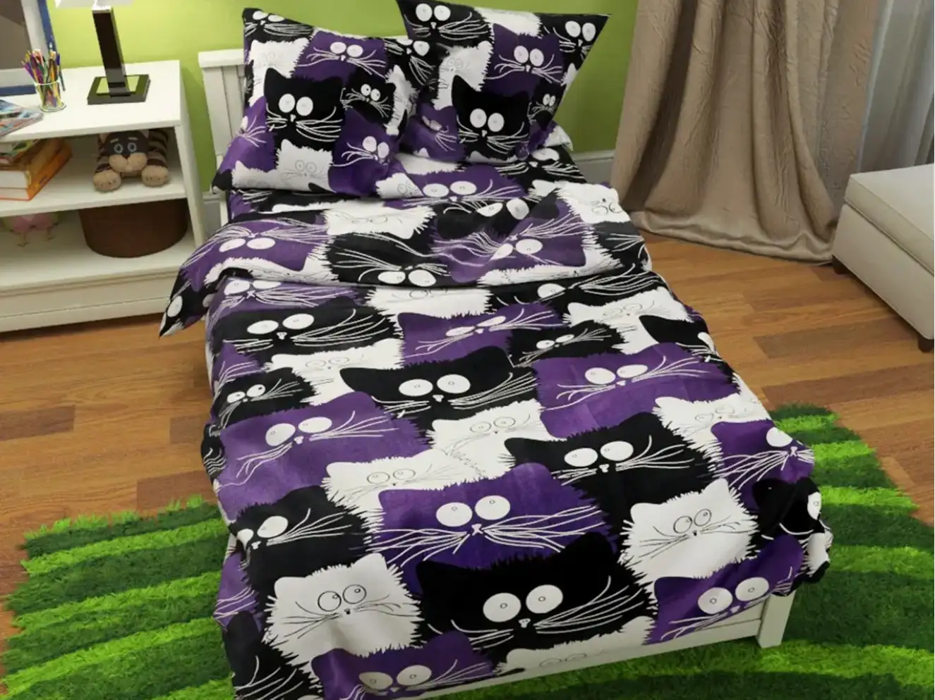 Полуторный набор постельного белья котики 150x220 из Бязи Gold