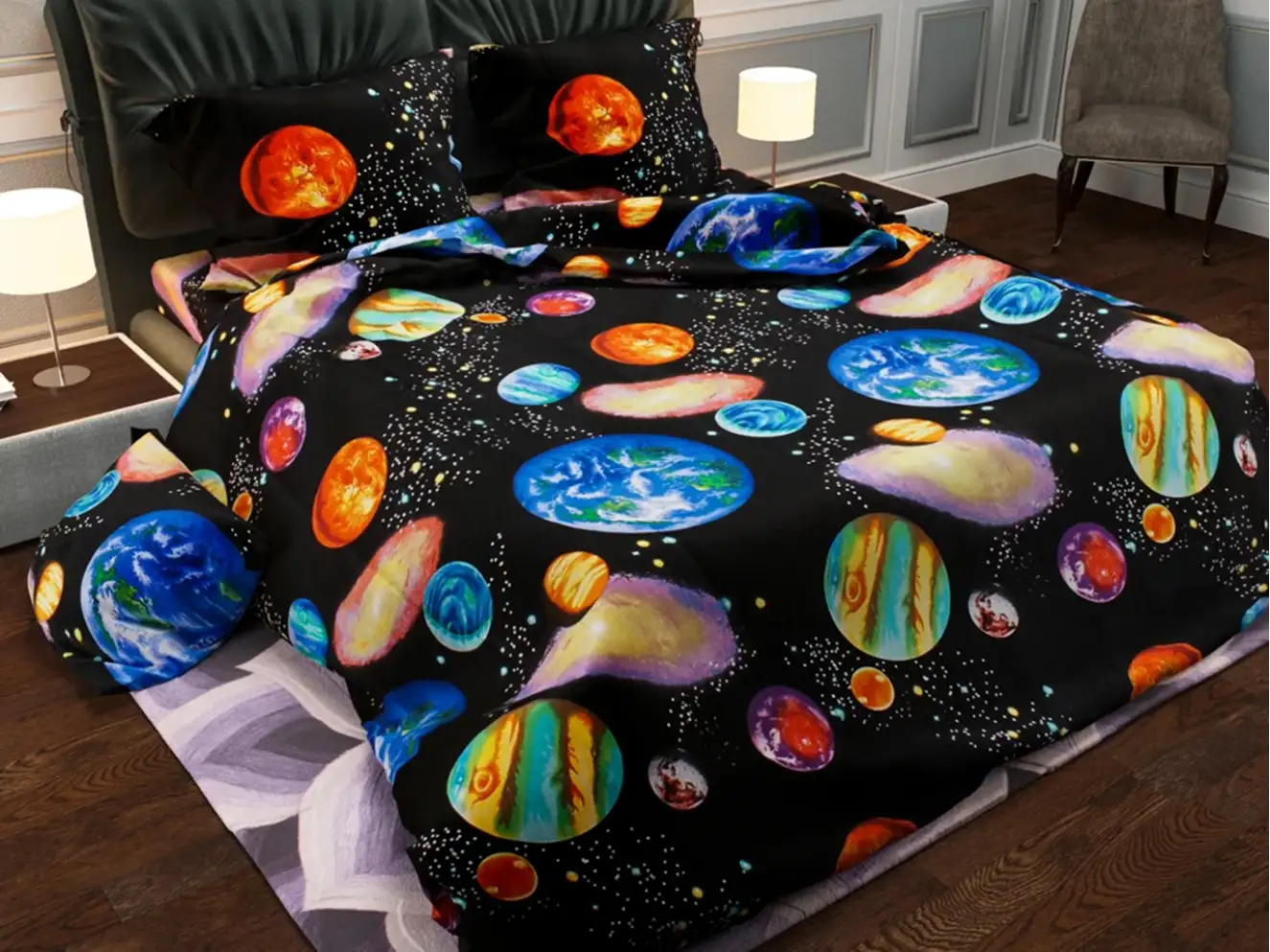 Полуторний набір постільної білизни космос 150x220 із Бязі Gold