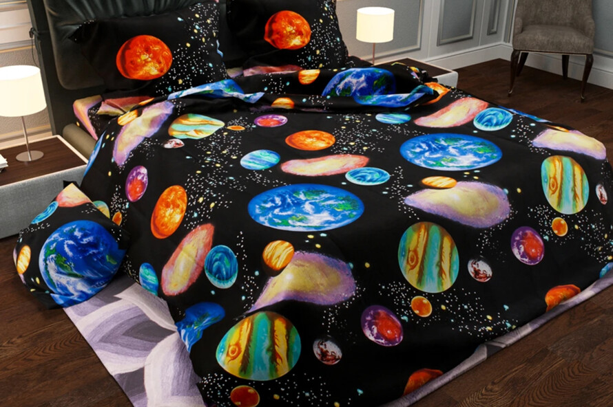 Полуторний набір постільної білизни космос 150x220 із Бязі Gold