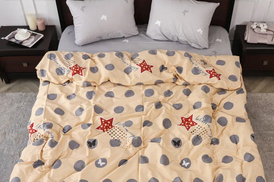 Полуторний набір постільної білизни у великий горох 150x220 з сатину