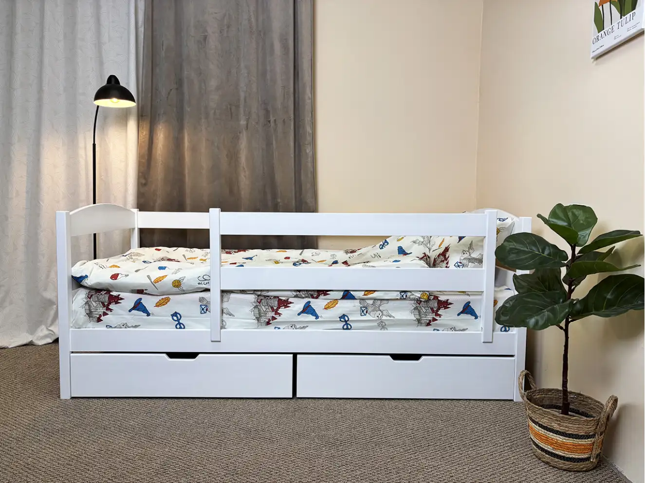 Дитяче ліжко з дерева Кіра комплект з бортиком і ящиком