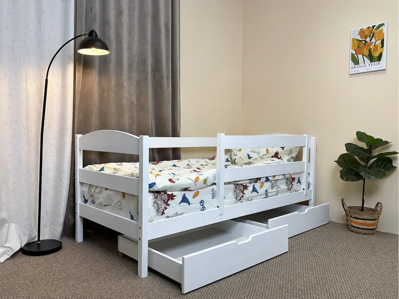 Дитяче ліжко з дерева Кіра комплект з бортиком і ящиком