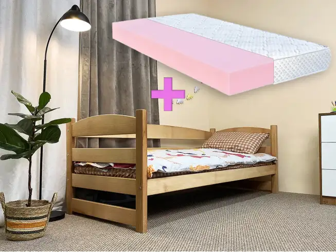 Акція Ліжко дитяче з дерева Фіона (натуральне) + Матрац Розет