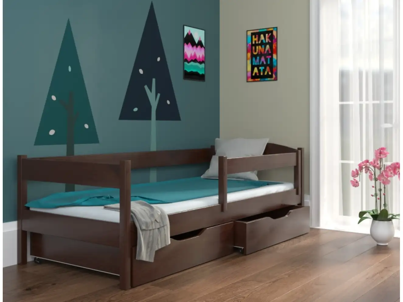 Детская кровать с бортиком Мартель (бук) Тонированный Детская кровать с бортиком Мартель (бук) Тонированный