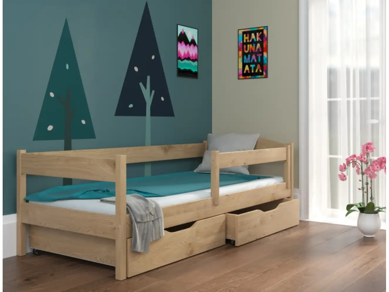 Детская кровать с бортиком Мартель (бук) Тонированный Детская кровать с бортиком Мартель (бук) Тонированный