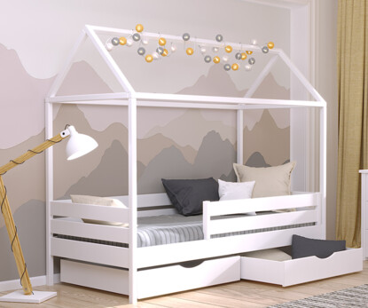 Ліжко Будиночок з дерева Аммі (щит бука) Білий