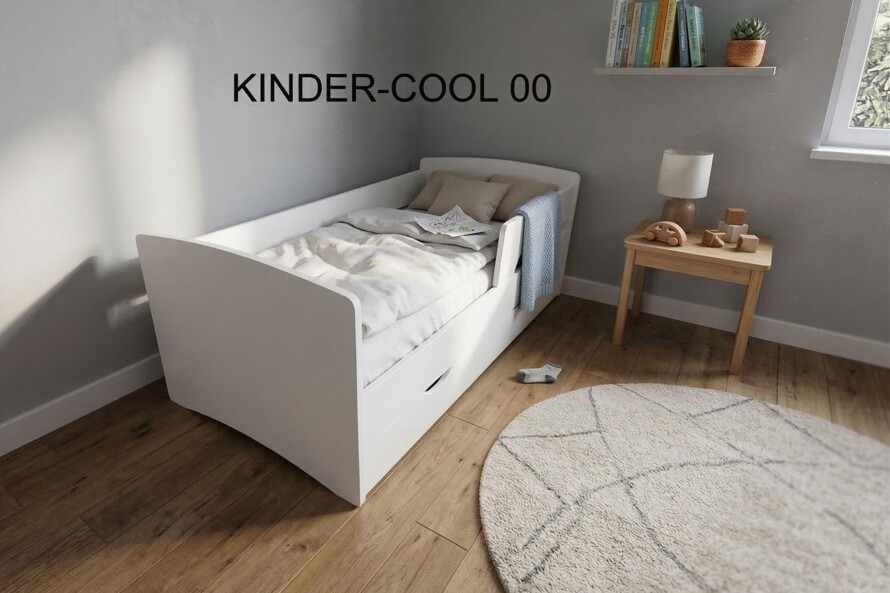 Детская кровать с бортиком и выдвижным ящиком Киндер Кул белая / KINDER-COOL