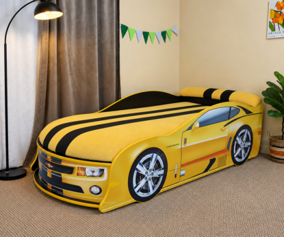 Кровать детская машина для мальчика Люкс Камаро желтая / LUXE Camaro