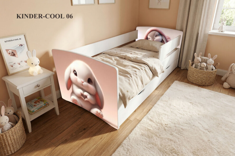 Кровать детская с ящиком и бортиком Киндер Кул - рисунки для мальчика / KINDER-COOL