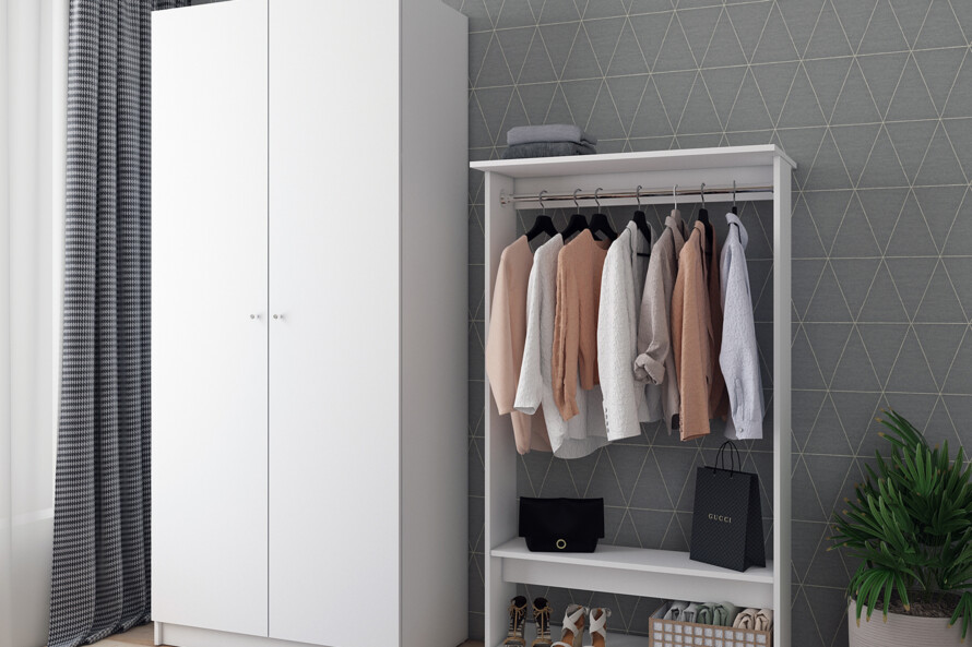 Шкаф для одежды Промо / Promo с полками Белый 2 ДСП